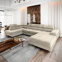 Masseno Ecksofa CASONE L-S mit Schlaffunktion U-Form, Sofa mit Bettkasten, Wohnzimmersofa, Couch, Soffa, Bettsofa, Couchgarnitur- Creme, MONOLITH 04 - Creme