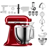 KitchenAid 4,8 L 5KSM185 Artisan Küchenmaschine Profiset Fleischwolf+Spritzgebäck+Gemüseschneider+Pürie, Farbe:Liebesapfel