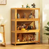 uofgcru Standvitrine, Acryl-Sammlungsvitrine hergestellt aus natürlicher Bambusrahmen mehrere Größen versiegelt und staubdicht, sammlervitrine für Wohnzimmer Schlafzimmer-Wood Color(80×32×106cm)