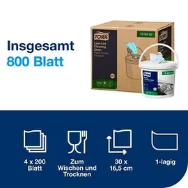 TORK trockene Reinigungstücher im Spendereimer Premium W10 1-lagig türkis, 800 Tücher