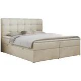 MKS Meble Boxspringbett zwei Bettkästen, Doppelbett mit Kopfstütze - FAST - 160x200cm - Beige - H4, Rechteckig, 160x200 cm Schlafzimmer, Betten, Boxspringbetten