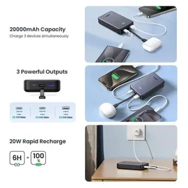 UGREEN Pb505, 20000 mAh, 22.50 W), Powerbank 20000mAh 22.5W mit integriertem USB-C-Kabel