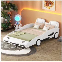 Merax Autobett, 140x200cm mit Lattenrost, Kinderbett, Jugendbett, für Jungen und Mädchen weiß 148 cm x 242 cm x 70 cm