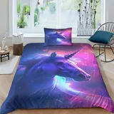 3D Druck Gehörntes Pferd Bettwäsche Deluxe Microfaser Kunst-Tiere Bettbezug Set Mit Kopfkissenbezug Reißverschluss Bettdecke Decken 2 Teilig Für Jugendliche Kinder Schlafzimmer Single(135x200cm)