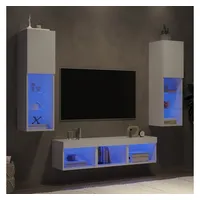 vidaXL TV-Schrank 5-tlg. Wohnwand mit LED-Beleuchtung Weiß Holzwerkstoff (5-St) weiß vidaXL