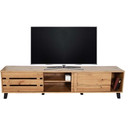 TV-Rack HWC-M46, TV-Board Fernsehtisch Lowboard TV-Schrank Kommode, 4 Stauf√§cher 43x180x41cm, naturfarben