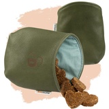 Pantolinos DOGOLINO® Leckerli-Beutel für Hunde aus Leder - Leckerlitasche - Futterbeutel für Hundetraining - Kleiderschutztasche - Snackbeutel zum Gassi gehen (Khaki, Basic)