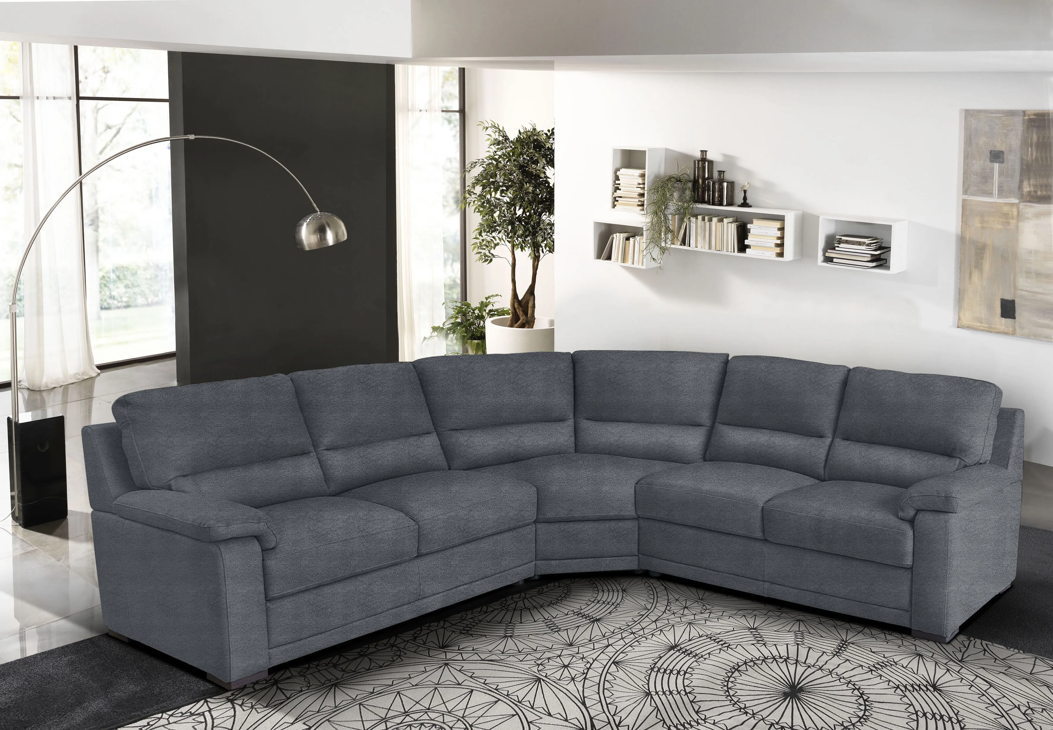 Ecksofa EGOITALIANO "Doris, modernes Designerecksofa in hochwertigen Microfaserqualitäten", grau (charcoal), B:266cm H:90cm T:246cm, Luxus-Mikrofaser BLUSH (100% Polyester) ist ein innovatives Mikrofasergewebe mit wasser- und fleckenabweisenden Eigenschaften. Sie verhindert das Eindringen von Flüssigkeiten und Ölen in das Textilgewebe. Mit einer neutralen Seifenlösung können Flecken von Kaffee, Tee, Wein, Fruchtsaft, Marmelade, Schokolade, Ketchup und anderen eiweiß- und fruchtsäurehaltige Lebensmitteln entfernt werden. Anschließend mit klarem Wasser ausspülen bzw. nachwischen. Mit einer Vorbehandlung mit Ethylalkohol und einer anschließenden Behandlung mit neutraler Seifenlösung können auch Flecken durch Kugelschreiber, Filzstiften, Kaugummi und Ölen entfernt werden. Anschließend mit klarem Wasser auswaschen bzw. nachwischen. Bitte beachte, dass die Fleckenentfernung unverzüglich nach Verschmutzung durchgeführt werden muss, um ein zufriedenstellendes Ergebnis zu erreichen., Sofas, edle Detailverarbeitung, wahlweise fleckenabweisend oder in Lederoptik