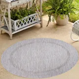 HomebyHome In & Outdoor Teppich Wetterfest Sisal Optik Silber 200 cm Rund - Balkon Teppich Wasserfest, Waschbar, Flachgewebe - Ideal für Küche, Camping, Garten und Terrasse