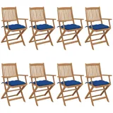 vidaXL Gartenstuhl klappbar 8 St.  mit Kissen  Massivholz Akazie  blau