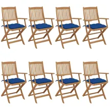 vidaXL Gartenstuhl klappbar 8 St.  mit Kissen  Massivholz Akazie  blau