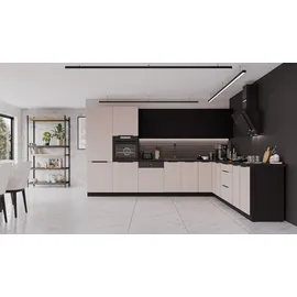 Küchen-Preisbombe Winkelküche ARONA + SIENA L-Form 350 cm Kaschmir + Schwarz