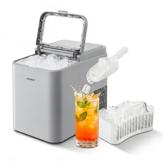 Comfee Comfee' RCI12GY1EU(E) Eiswürfelmaschine, 8 Eiswürfel in 6 Min.,12 kg/24 Std.,1,3L Wassertank, Selbstreinigungsfunktion, Kompakter Bullet Ice Maker, inkl.Eisschaufel & Korb für Zuhause-Grau