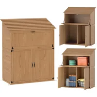 Outsunny Gartenschrank Holz, Geräteschuppen mit Stufen-Pultdach Ablage klappbar Tisch