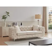 Chesterfield-Sofa 3-Sitzer - Samt - Beige - EDWINA