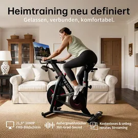 YESOUL G1M Plus Heimtrainer Fitnessbike & Leiser Magnetwiderstand, Bequeme Sitzpolsterung, Fitnessfahrrad mit 21,5" FHD-Bildschirm, - Schwarz