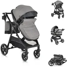 Moni Kinderwagen 2 in 1 Tokyo 22 kg umbaubar Wickeltasche Stoßdämpfer klappbar grau