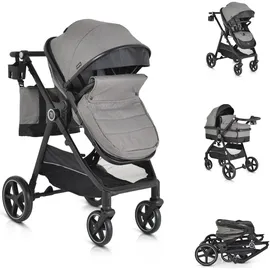 Moni Kinderwagen 2 in 1 Tokyo 22 kg umbaubar Wickeltasche Stoßdämpfer klappbar grau