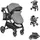 Moni Kinderwagen 2 in 1 Tokyo 22 kg umbaubar Wickeltasche Stoßdämpfer klappbar grau