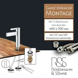 rosenhahn & söhne List M Badarmatur Wasserhahn Badezimmer - Armatur Bad [Chrom] - Heiß + Kalt Waschtischarmatur + Anschlussschläuche