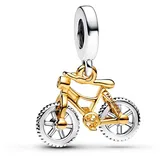 Pandora Bicolor Fahrrad mit Drehenden Rädern Charm-Anhänger aus Sterling Silber mit vergoldeter Metalllegierung und Zorkonia, Kompatibel Moments Armbändern, 763354C01