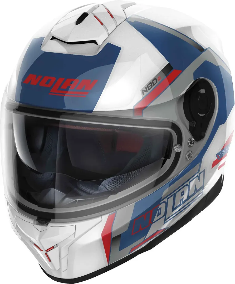 Nolan N80-8 Wanted N-Com Helm, weiss-rot-blau, Größe 2XS für Männer