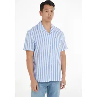 Tommy Jeans Kurzarmhemd TOMMY JEANS "TJM STRIPE LINEN SS SHIRT EXT" Gr. S, N-Gr, blau (persian stripe) Herren Hemden