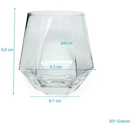 Intirilife 6x Trinkglas im Hexagon Design Durchsichtig - 240 ml Füllmenge - Wasser Saft Glas Spülmaschinenfest Kristallglas stoßfest