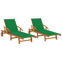 vidaXL 2X Akazienholz Massiv Sonnenliege mit Auflagen Klappbar Relaxliege Gartenliege Liegestuhl Holzliege Gartenmöbel Liege Strandliege Saunaliege