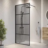 Badplaats B.V. Duschwand Essos 50 x 200cm - Grauglass - Glas Duschabtrennung Schwarz - Walk-In Dusche Nano Duschtrennwand