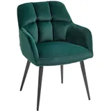 Homcom Sessel Loungesessel mit Armlehne, Samtoptik, Gepolstert Relaxsessel mit Stahlbeine, Esszimmerstuhl für Wohnzimmer, Schlafzimmer, Dunkelgrün