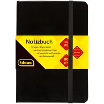 IDENA Notizbuch 80g/m2 kariert schwarz DIN A6