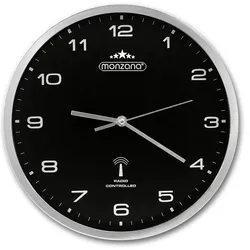 Monzana Funk Wanduhr Funkuhr 31cm Schwarz Silber