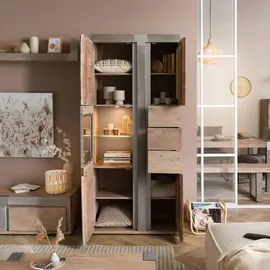 Massivmoebel24 Vitrine Akazie 90 x 45 x 204 cm Beige