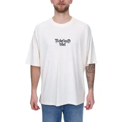 REDEFINED REBEL Herren Baumwoll-Shirt Kurzarm-Shirt T-Shirt mit Marken-Schriftzug 211158 Beige - M