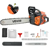 Vevor 52-cc-Benzin-Kettensäge, 455 mm-Motorsäge, 2,4-PS-Säge mit rutschfestem Griff, zwei Kraftstofftanks und Not-Aus-Funktion, max.11800 U/min, zu