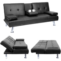3er-Sofa MCW-F60, Couch Schlafsofa Gästebett, Tassenhalter verstellbar 97x166cm ~ Kunstleder, schwarz