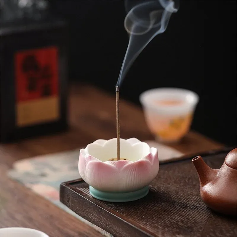 JU7C 1 Stück Räucherstäbchenhalter aus Keramik in Lotus-Form, für den Heimgebrauch (Innen), Aromatherapie-Räucherstäbchenhalter, Teezeremonie-Räucherstäbchenhalter, Räucherstäbchenhalter für Opferungen, Sandalholz-Räucherstäbchenhalter, Hui Lian