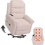 Mendler Fernsehsessel HWC-K63, Relaxsessel, Liegefunktion Aufstehhilfe Massage Heizfunktion, Stoff (220g/m2) Cord - creme-weiß