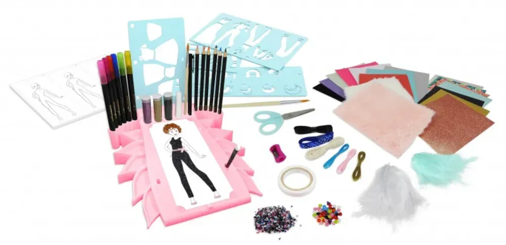 Modeatelier Bastelset für Kinder - Enthält Stoffe, Zubehör und Anleitung - Buki France Mein eigenes Modeatelier