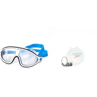 Speedo Unisex-Erwachsene Biofuse Rift Mask Schwimmbrille, Bondi-Blau/Weiß/Transparent, Einheitsgröße & Unisex Wettkampf-nasenclip Nasenclip, Grau/metall,Einheitsgröße EU
