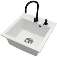 Spüle Granit Weiß Big DON Armatur FLEX CHROME Siphon Chrom