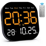 RWEUOQ Wanduhr Wanduhr Digitale mit Fernbedienung, LED Digitale Uhr 18,5 x 18,5 cm (Wanduhr mit Datum/Tag/Temperatur/Timer/Countdown/2 Alarme)