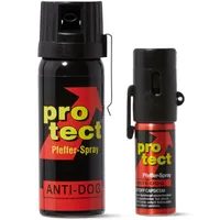 2 Stück Pfefferspray KO Spray Protect Anti-Dog Breitstrahl 50 ml + 15 ml zur Selbstverteidigung Abwehrspray extrem stark 1 Mio. Scoville