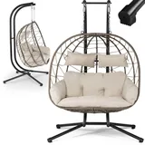 Juskys Polyrattan Doppelhängesessel Aria - Beige