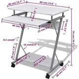 vidaXL Computertisch Computerwagen PC Tisch Bürotisch Laptop auf Rollen weiß