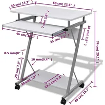 vidaXL Computertisch Computerwagen PC Tisch Bürotisch Laptop auf Rollen weiß