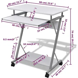 vidaXL Computertisch Computerwagen PC Tisch Bürotisch Laptop auf Rollen weiß