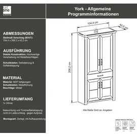 Set One by Musterring Standvitrine »York« Typ 18, mit zwei Glastüren, in 3 Farbvarianten, Höhe 207 cm