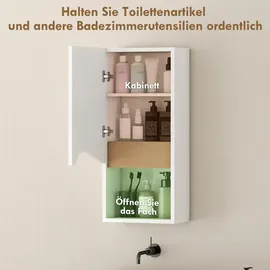 Homcom Badezimmerschrank Wandschrank mit Soft-Close-Tür, und offenem Fach Weiß